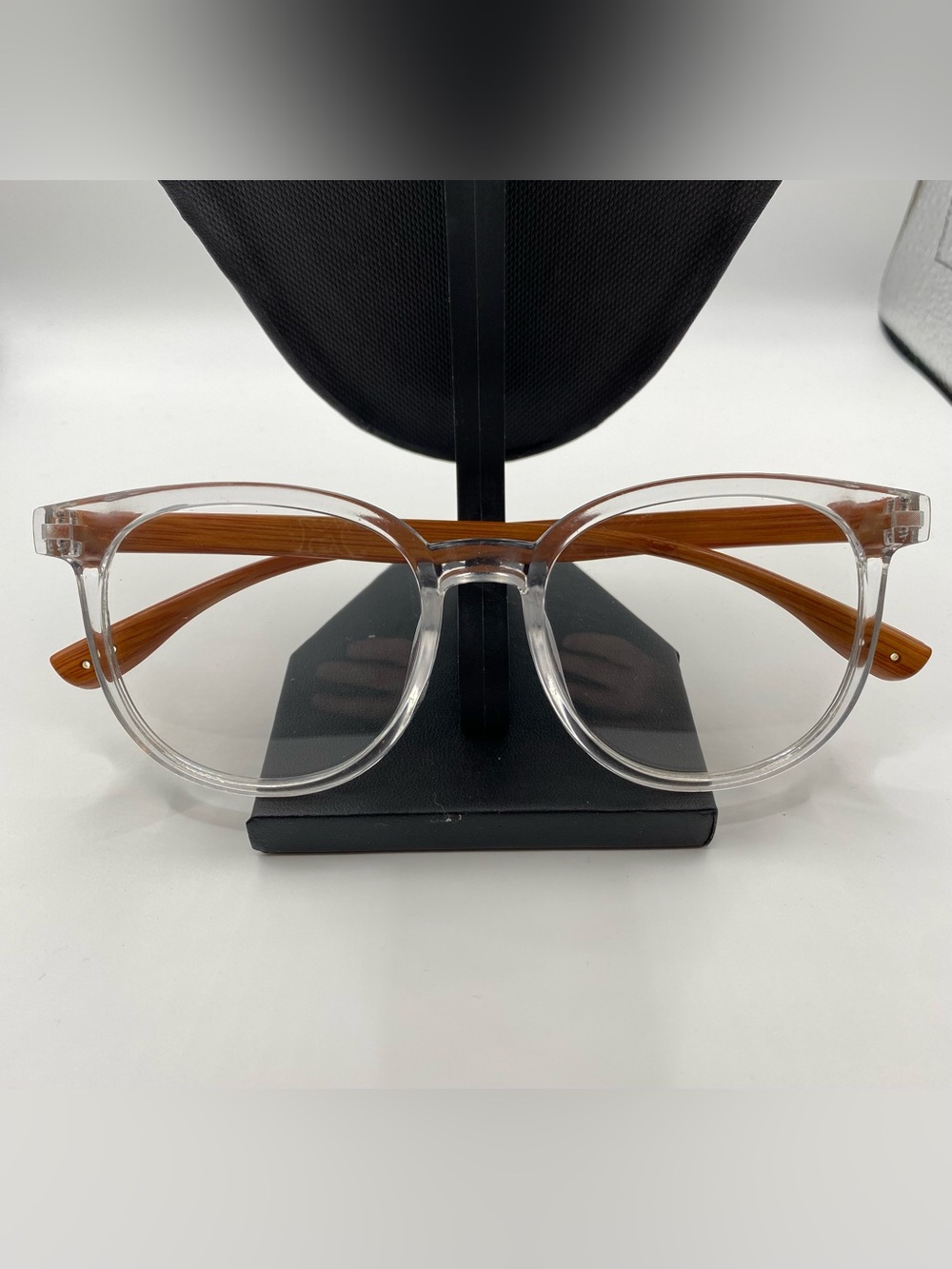 Designer Clear Transparent Frames with Wooden Temples. Anti Blue Light